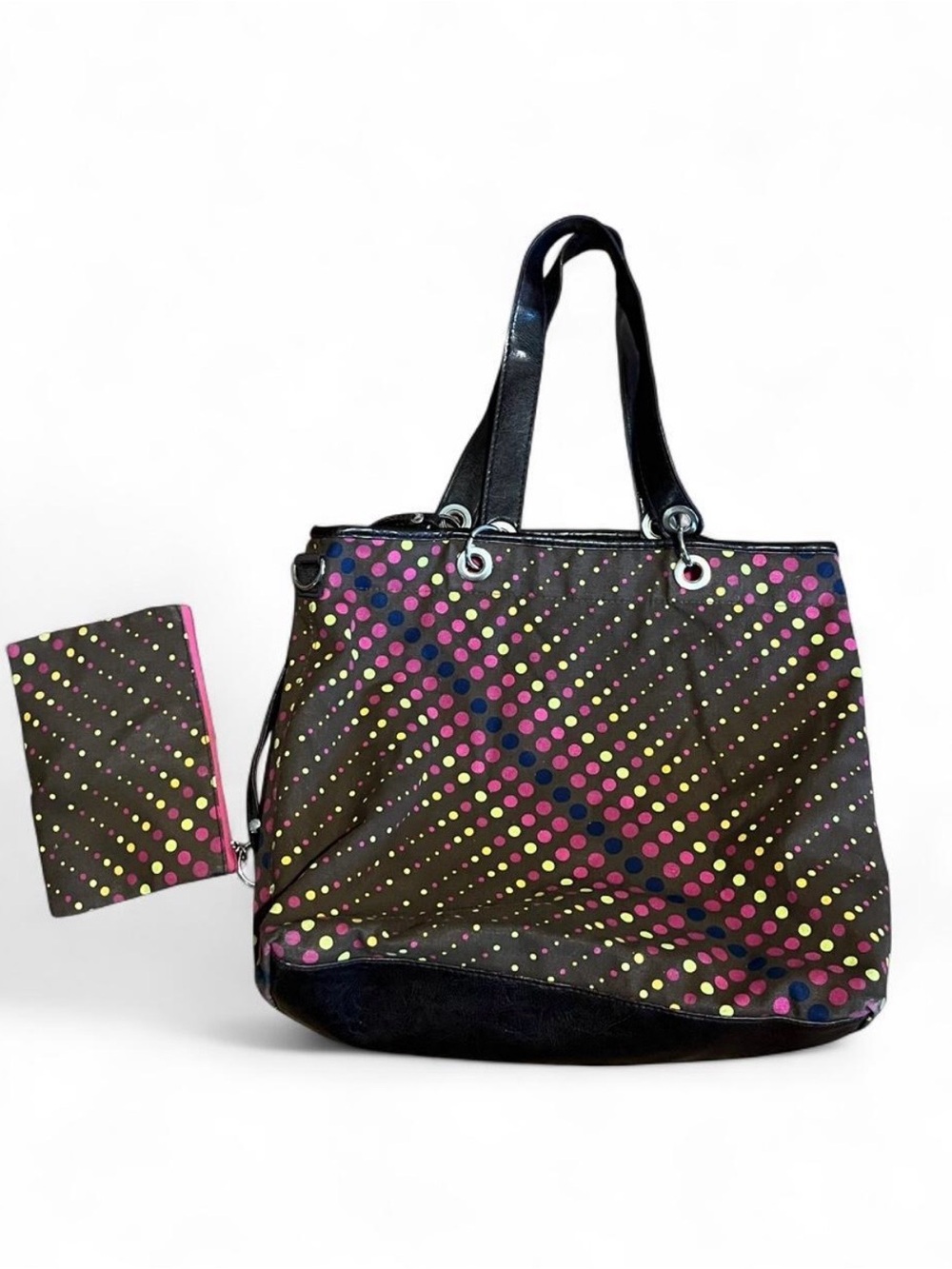 Brown Polka Dot Tote Bag with Matching Pouch - Stylish Everyday Carry